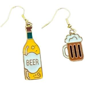 Mismatched beer themed earrings bottle & mug